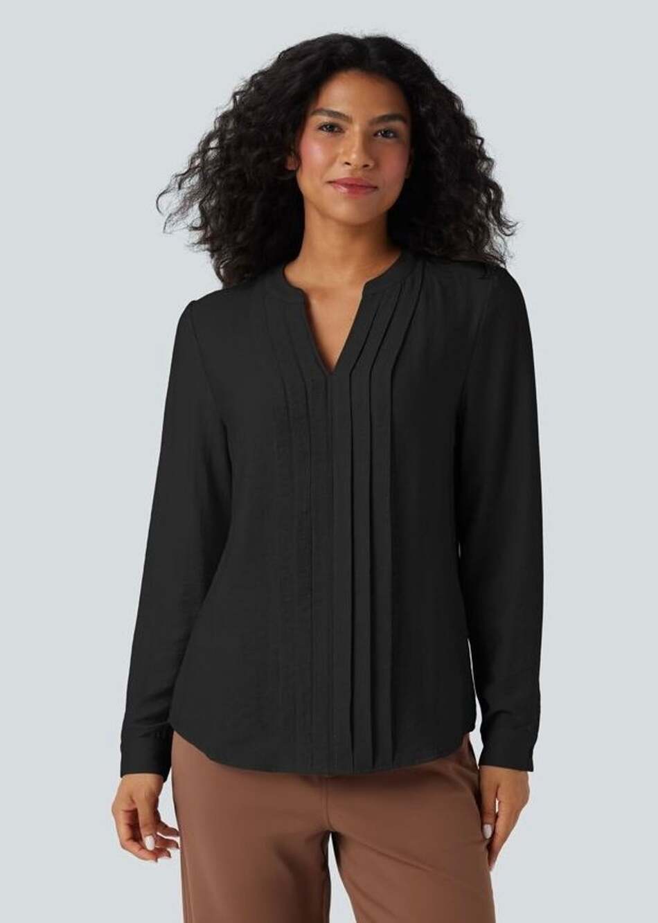 Halara Black Long Sleeve V-Neck Pleated Front Casual Blouse Large